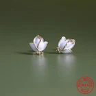 Серьги-гвоздики из серебра 925 пробы с белой розой, в французском стиле, с покрытием из 14-каратного золота и белой эмалью, модные ювелирные украшения, новинка 2022