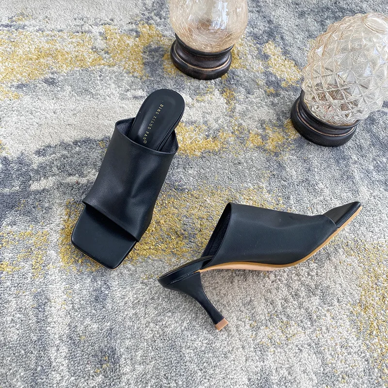 

Shoes Thin Heels Slippers Casual Heeled Mules Square Toe Low Slides Soft Luxury High Fashion Concise Rome PU Scandals Basic
