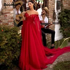 Booma красное свадебное платье, кружевные аппликации, тюль, свадебные платья, бохо, с открытыми плечами, шнуровка сзади, свадебные вечерние платья принцессы, Пляжное Платье