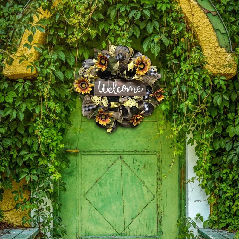 

Bee Sunflower Wreath Spring Artificial Flower Garland Hanging Welcome Door Sign Ornament Wall Window Home Decoration