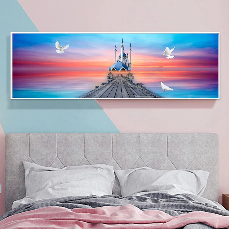 Натуральный Деревянный мост на закате пейзаж холст живопись постеры и принты