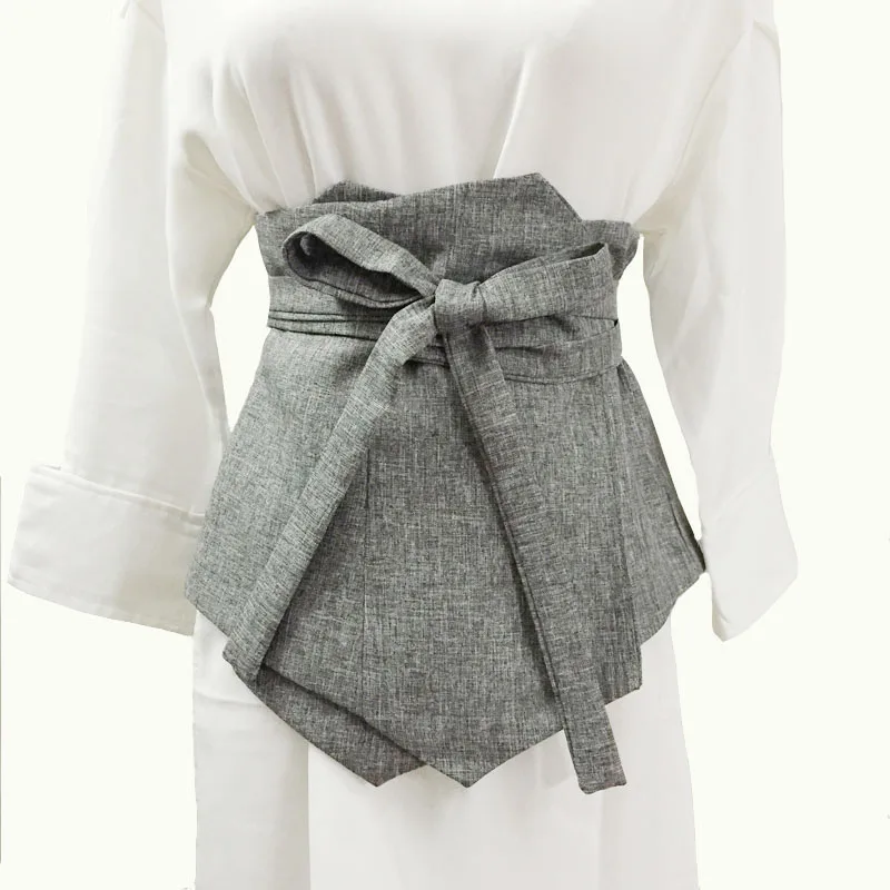 

Women's Runway Fashion Gray Fabric Cummerbunds Female Dress Corsets Waistband Belts Decoration Wide Belt R1287