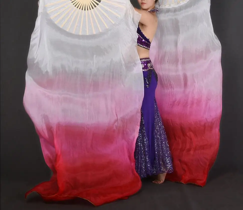 White Red New 4 Colors Gradient Belly Dance Silk Veil Kids Women Silk Dance Scarves Shawls Wraps 120cm 180cm Wholesale - Цвет: White Red