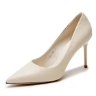 Туфли-лодочки женские с острым носком, роскошные вечерние элегантные офисные однотонные из овечьей кожи на тонком каблуке 9 см, K0031, весна