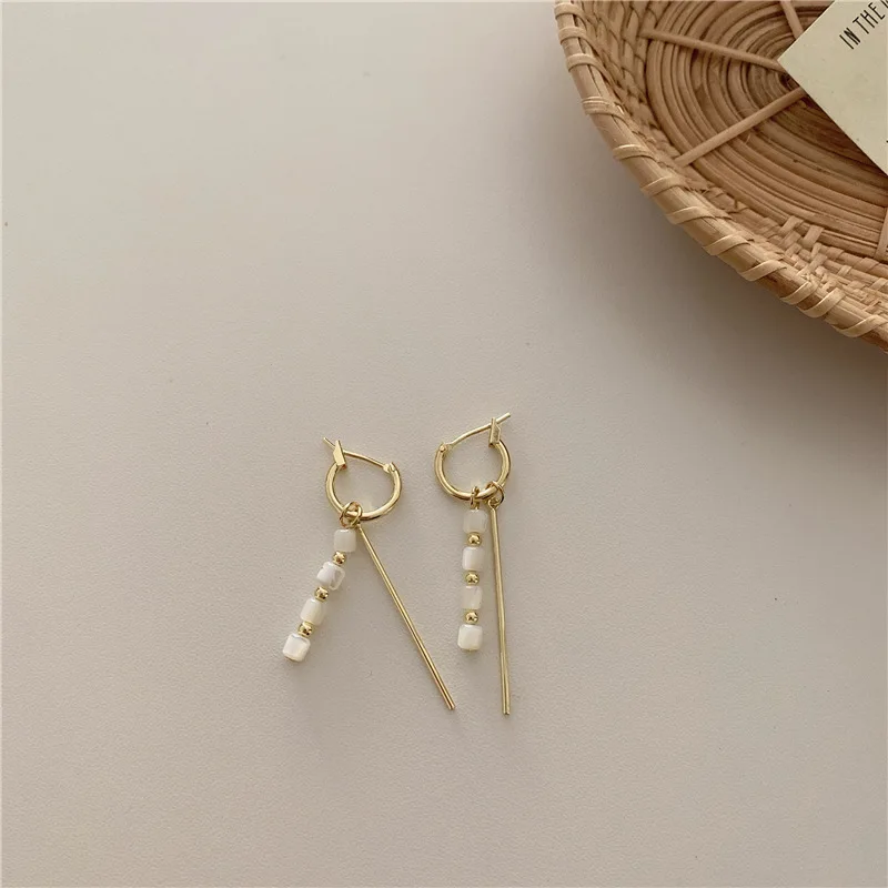 Vintage Green Bead Dangle Earrings Korean Gold Color Huggie For Women Jewelry Ladies Pendientes mujer moda 2020 | Украшения и