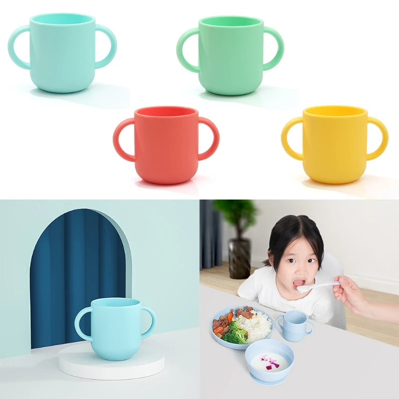 

BPA-free Baby Silicone Water Cup with Double Handle Portable Heat-resistant Training Drinkware for Kids Infants Toddlers