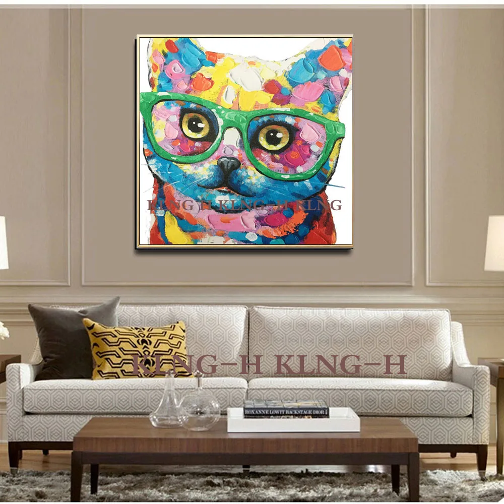 Gato sin Марко кон gafas pintura al óleo сравнил с cuadro en lienzo abstracto hecho a mano motherno para sala de estar decoracio |