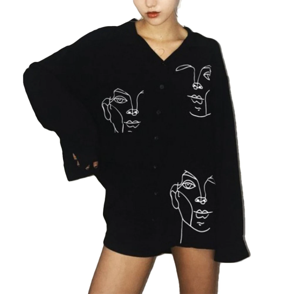 Блузка женская Солнцезащитная с принтом лиц рубашка длинным рукавом белая