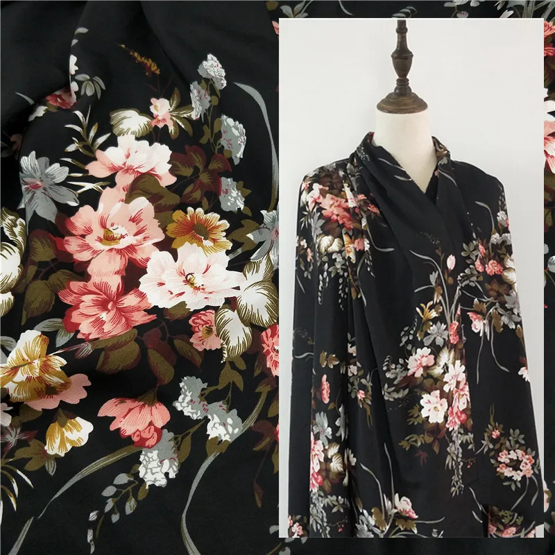 Непроницаемый большой Цветочный принт непроницаемый Фай ткань платье платок