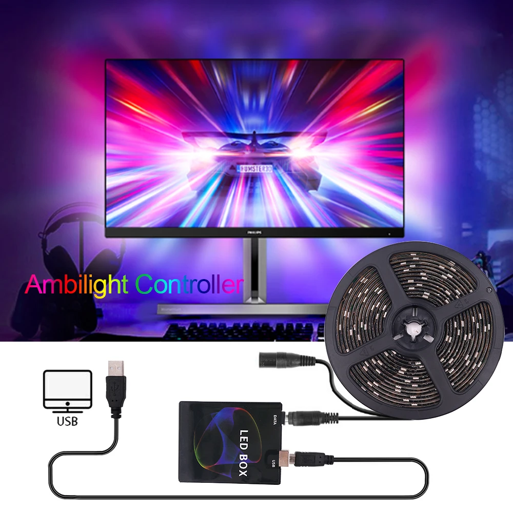 DIY окружающей среды DC 5V WS2812B USB Светодиодные ленты RGB полный Цвет HD ТВ компьютерный