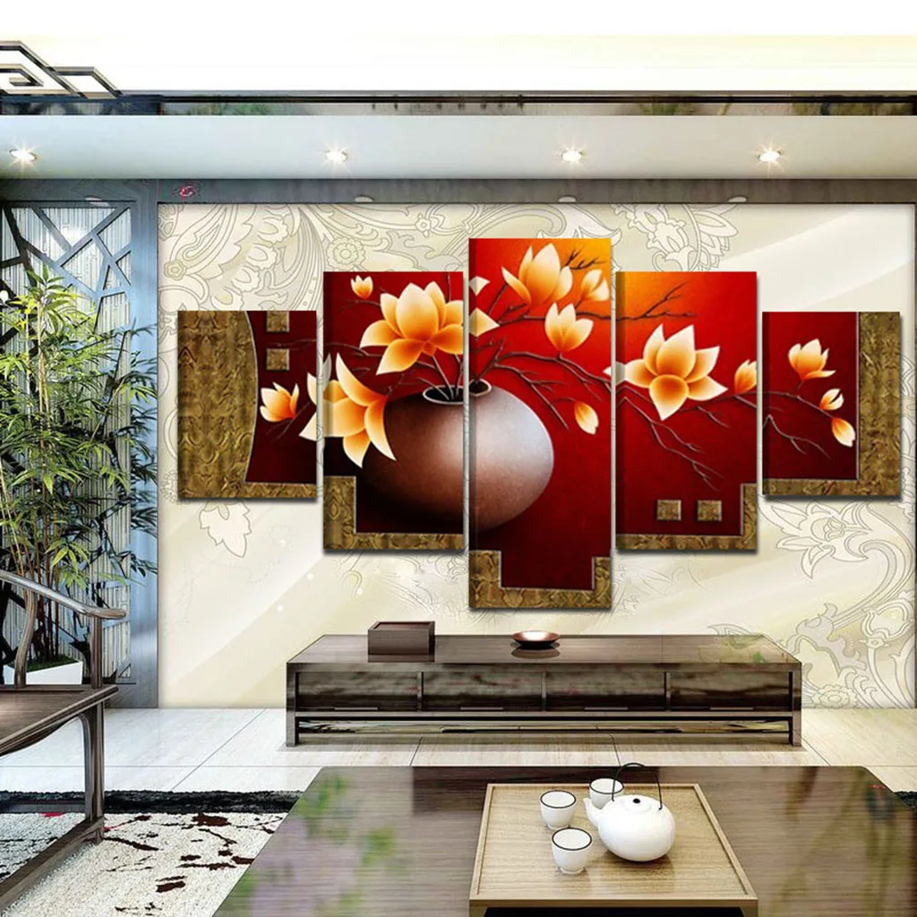 5 шт. Современная Картина на холсте цветок настенная живопись винтажная ваза