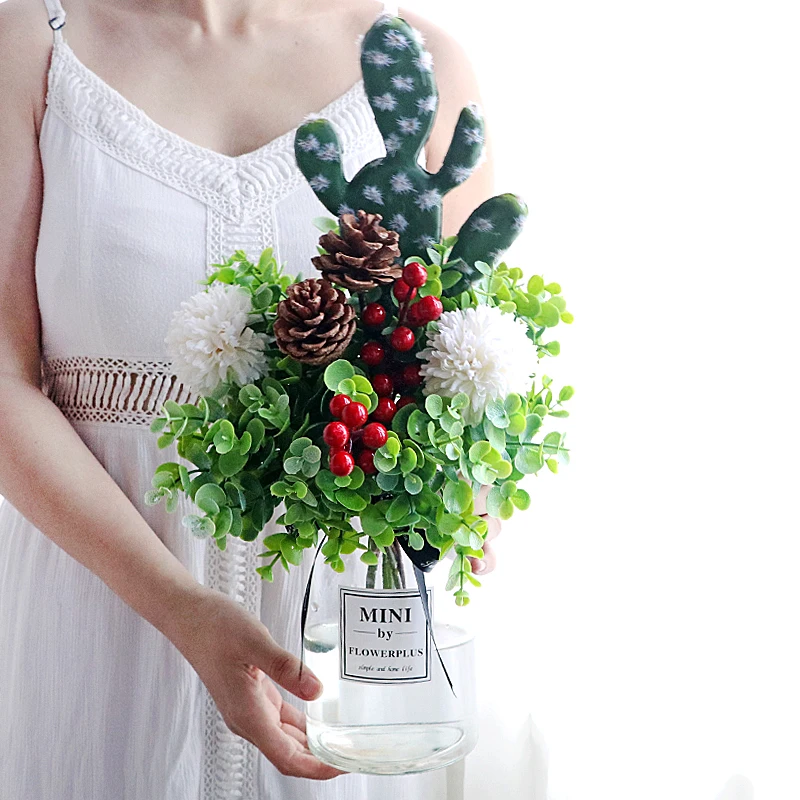 Современная стеклянная ваза + набор искусственных цветов декор для домашней