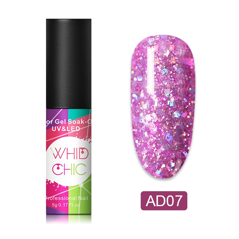WHID CHICL 1 флакон 5 мл УФ-гель для ногтей красочный блеск сверкающий блестки долговечный УФ-гель для ногтей - Цвет: AD07