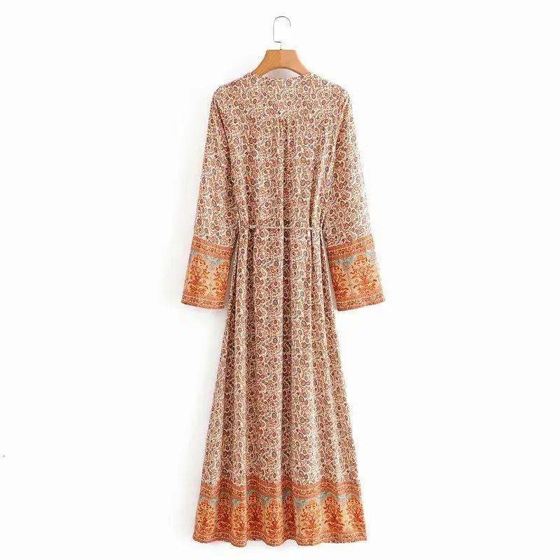 

2021 Women's French Dress Aster Print Long Sleeve Lace-up Cotton Fashion Casual Elegant Temperament Party Women's Dress