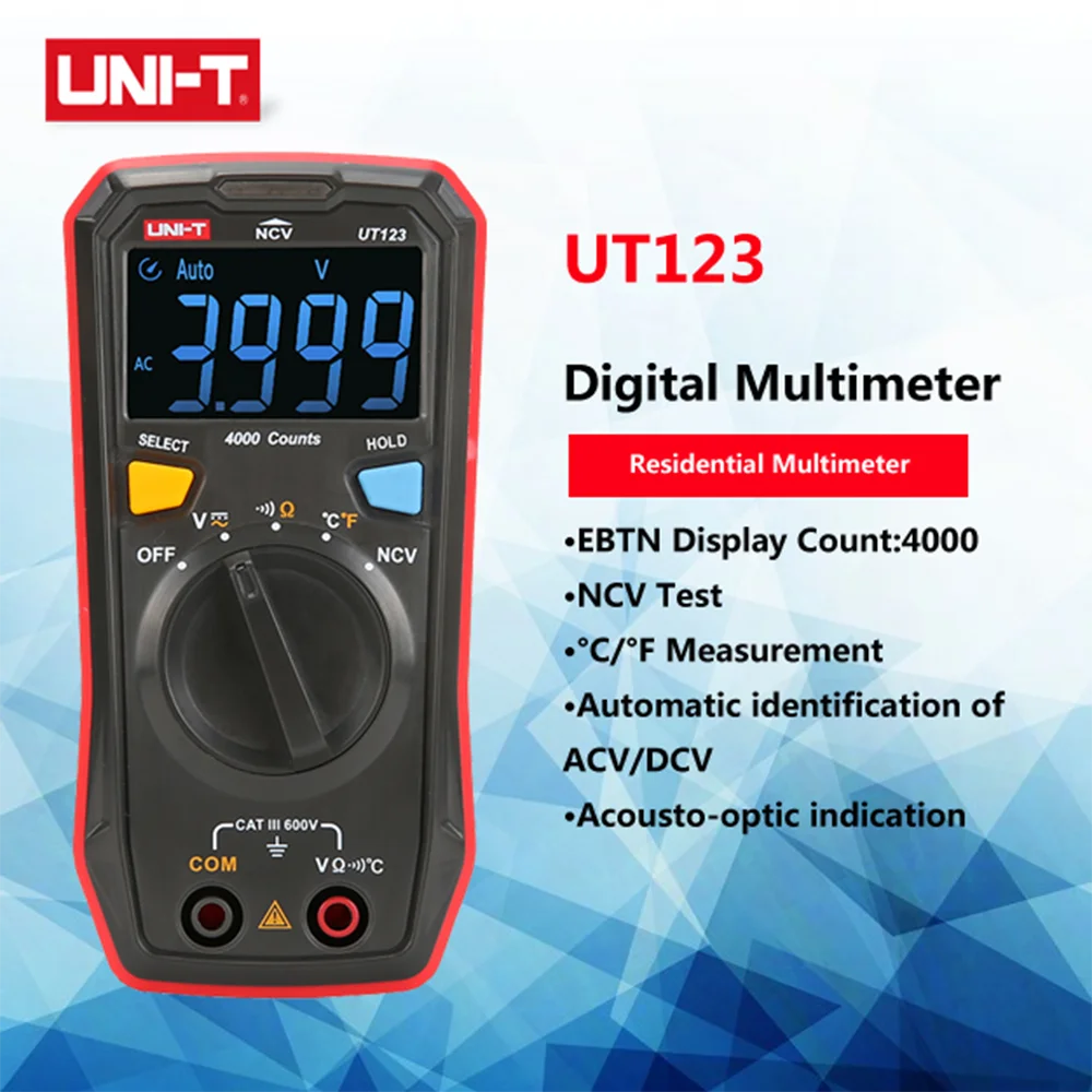 UNI T UT123 мини жилой мультиметр Авто Диапазон удержания данных бесконтактная