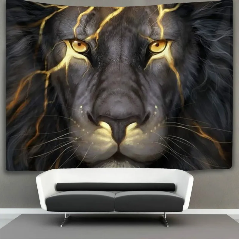 

Cool Gold Lion King Tapestry Hippie Wall Art Hanging Cloth Home Decor Extra Large Tablecloths for Bedroom Living Room