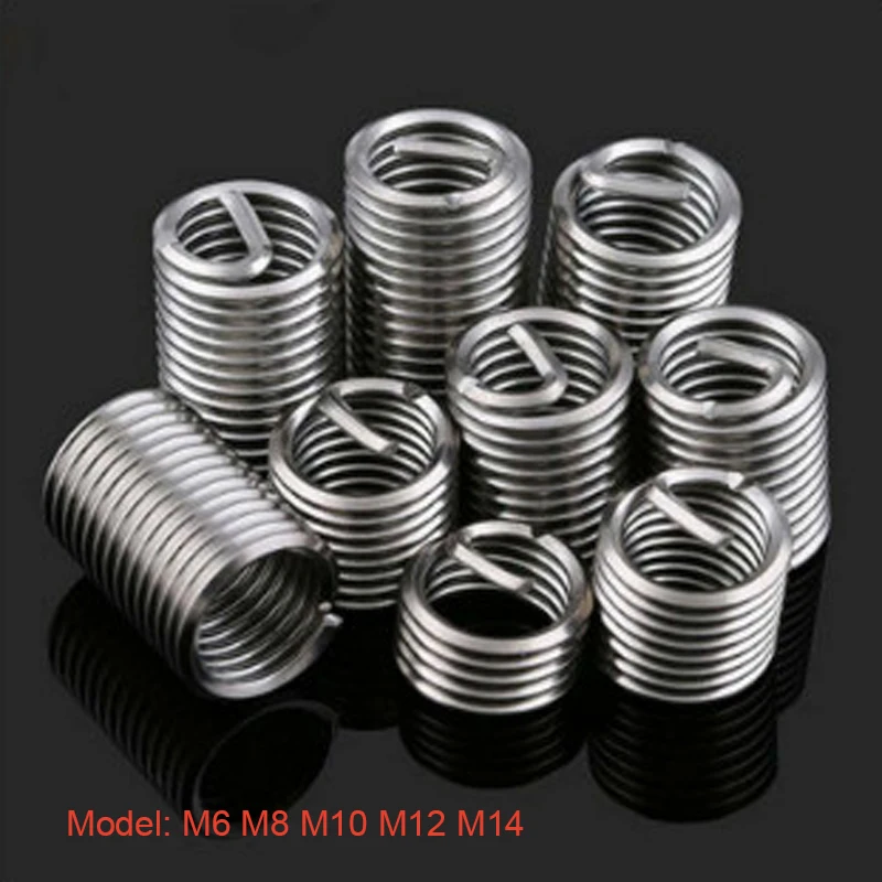 

10PCS stainless steel 304 coiled wire threaded inserts M6 M8 M10 M12 M14 long thread repair screw insert repair tool