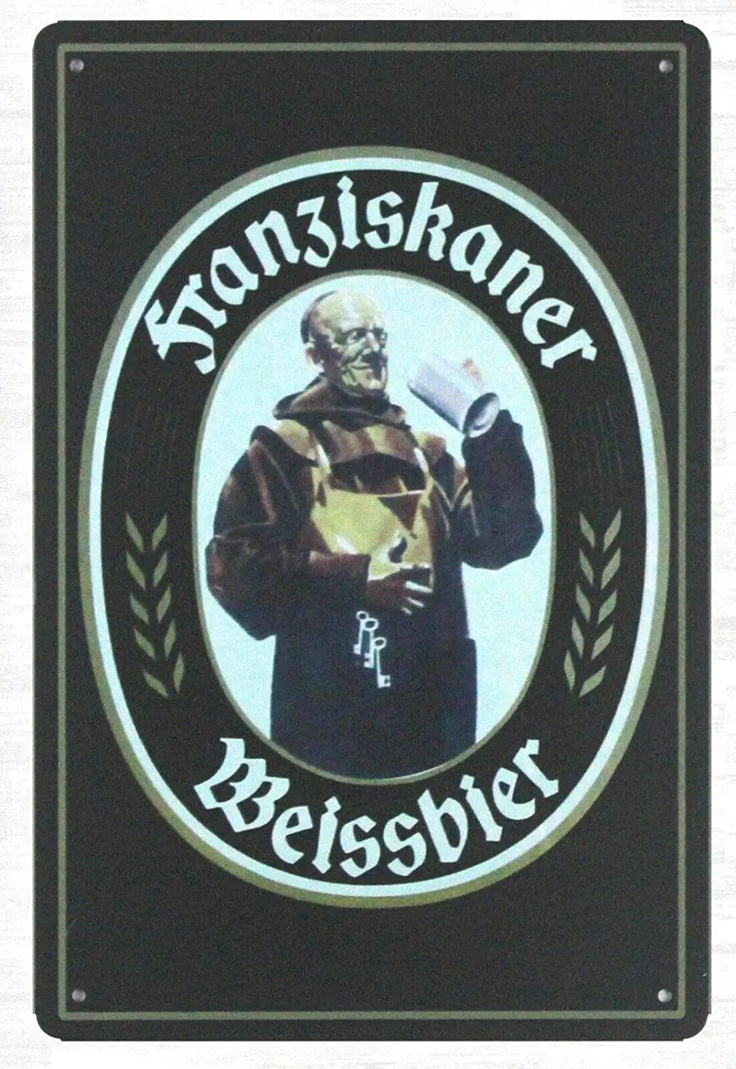 

DYTrade Tin Metal Sign 16 x 12 - Metal Signs Franziskaner Weissbier Germany Beer Franciscan Monk