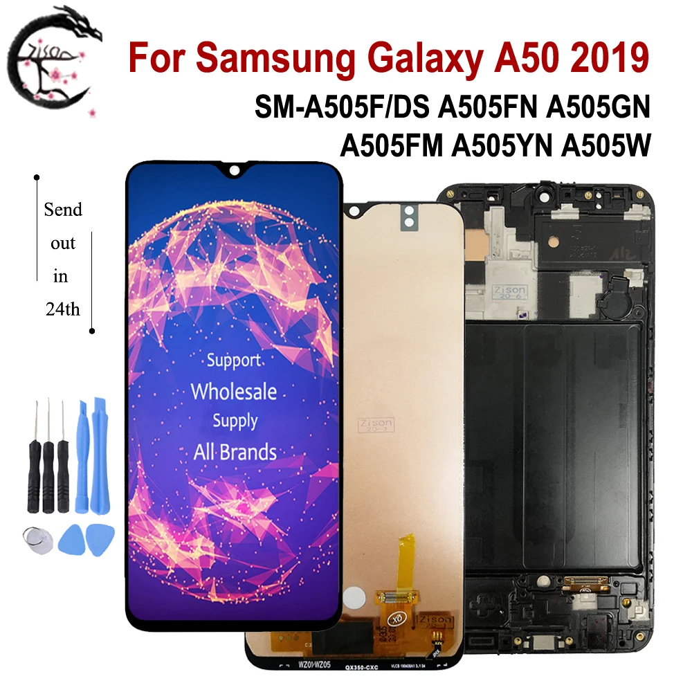 A50 A505F ЖК-дисплей с рамкой для Samsung Galaxy A50 Дисплей Сенсорный дигитайзер в сборе SM-A505F / DS A505FN A505GT A505FM A505YN