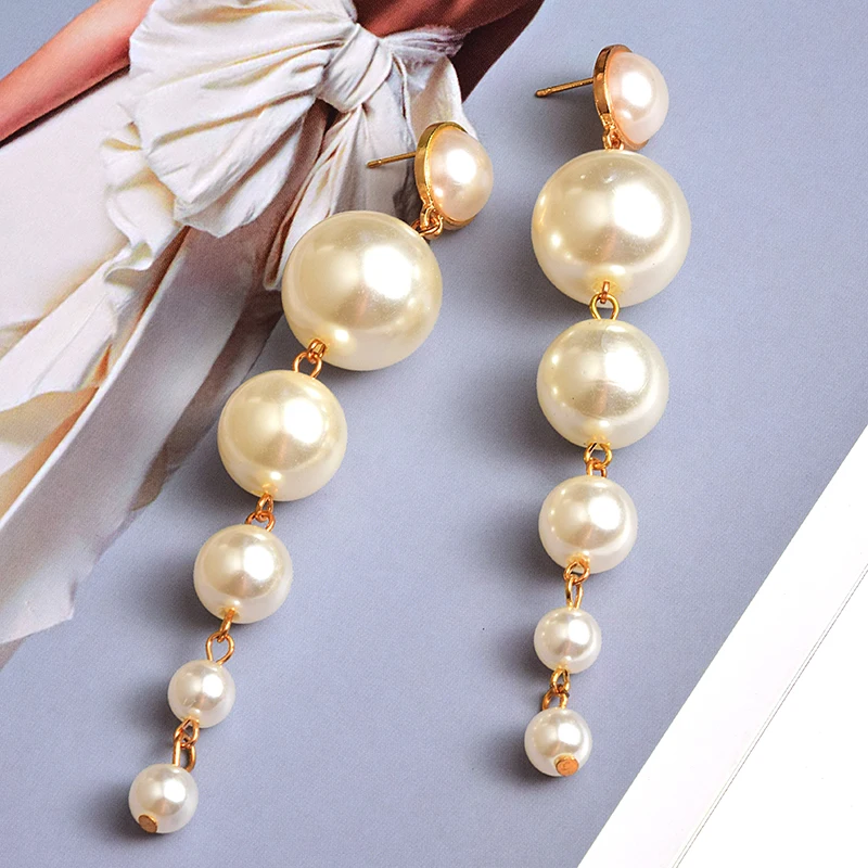 Лидер продаж Длинные круглые серьги с жемчугом оптовая продажа Простые Модные