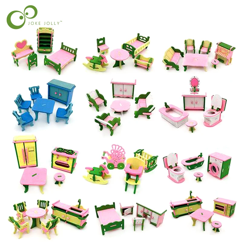 3D Деревянный миниатюрный набор мебели для спальни милый Миниатюрный Кукольный