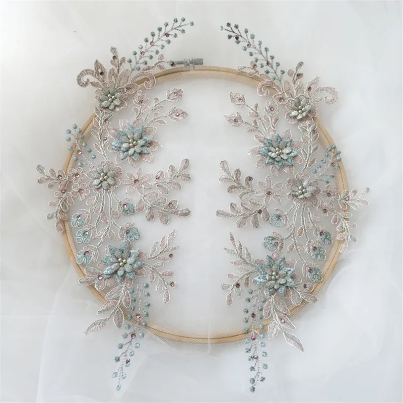 1Pair/2pcs Contrast Color New Metal Wire Cord Lace Pair Flower Patch DIY Wedding Dress Children's Clothing Dance BD0798 | Дом и сад