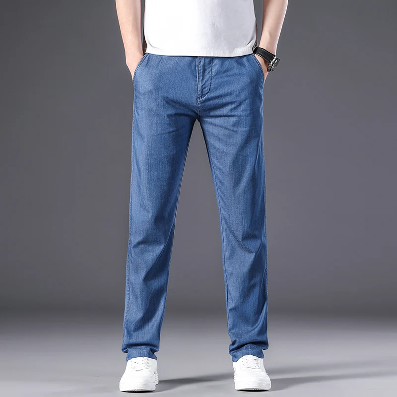 Fashion Loose Straight-Leg Jeans Male Summer Brand Thin Trousers High Quality Men'S Straight Denim Suit Pants Business Casual