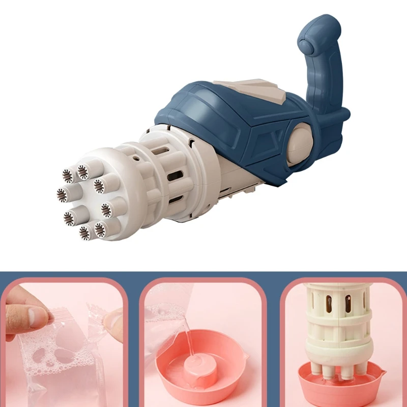 

C5AA 1PC Plus Size Ma-gic Bubble Maker Bubble Toy with 8 Hole Bubble Blower/Light/Simulation Sound Swimming Pool Outdoor Toy