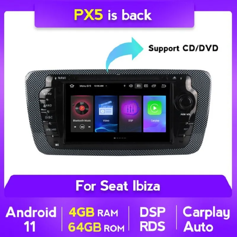 

Android 11 4G LTE DSP Автомобильный мультимедийный радиоплеер для Seat Ibiza GPS Navi Carplay автомобильный IPS BT DVD 2 Din