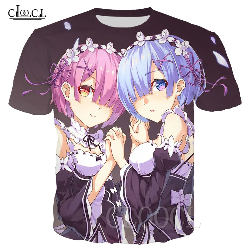 Re: Zero Rem Ram футболки с аниме рисунком 3D печатных Hajimeru Isekai Seikatsu Эмилия Косплэй