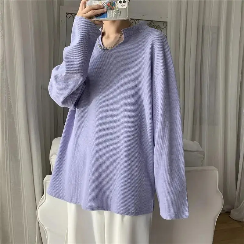 Мужская футболка с длинным рукавом и V-образным вырезом в стиле Харадзюку | одежда