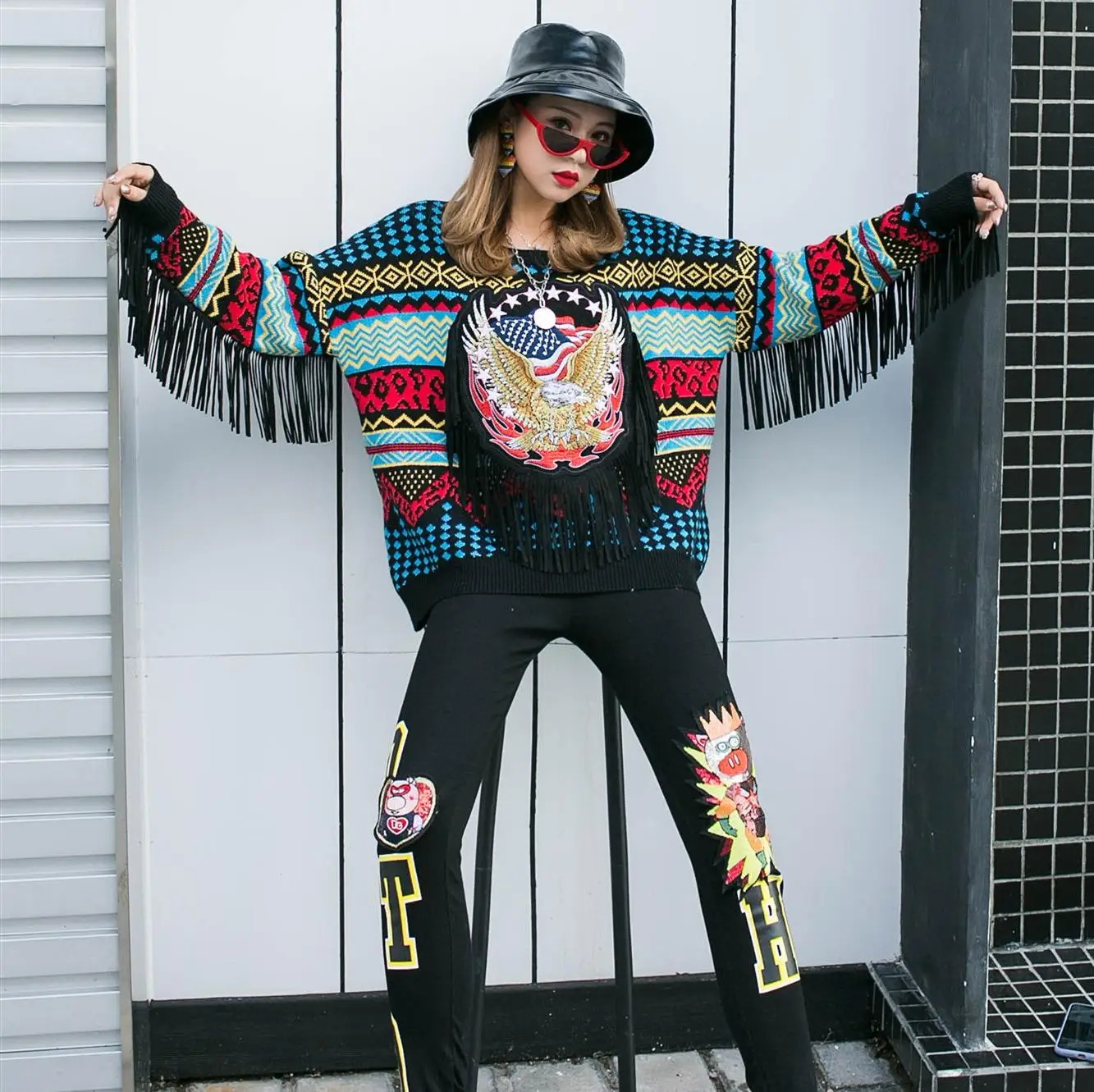 

Свитер с бахромой Hip Pop Sweater For Women Fashion Luxury Embroidery Loose Long Sleeve Knitted Pullover With Fringe Streetwear