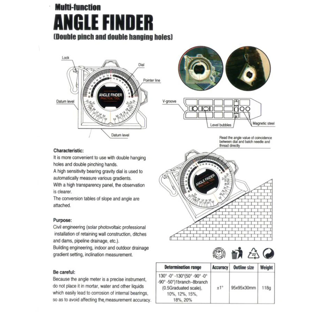 

Practical Measuring Inclinometer Slope Angle Finder Protractor Tilt Level Meter Clinometer Gauge Gauging Tools
