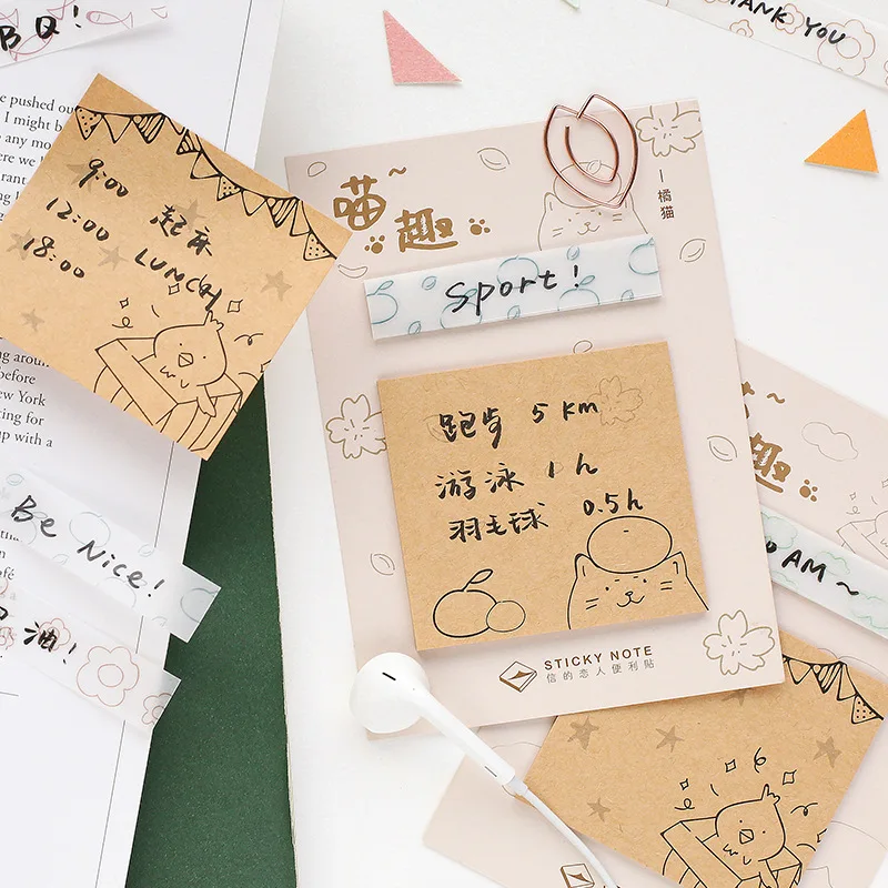 30sheets/pad Cartoon Animals Sticky Notes Flags Self-adhesive Bookmark Memo Set | Канцтовары для офиса и дома