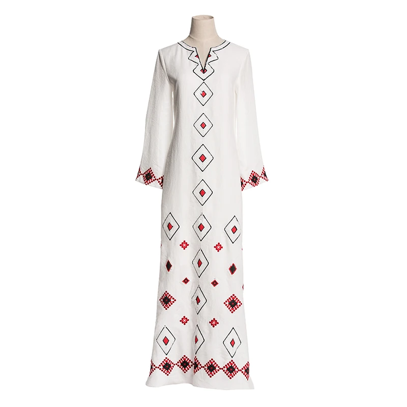 Женское винтажное платье AELESEEN белое Свободное с длинным рукавом и v образным