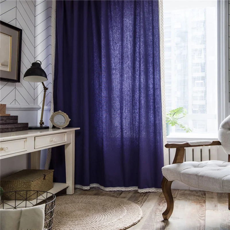 Чистые фиолетовые занавески s кружевные боковые из хлопка и льна полузатенение