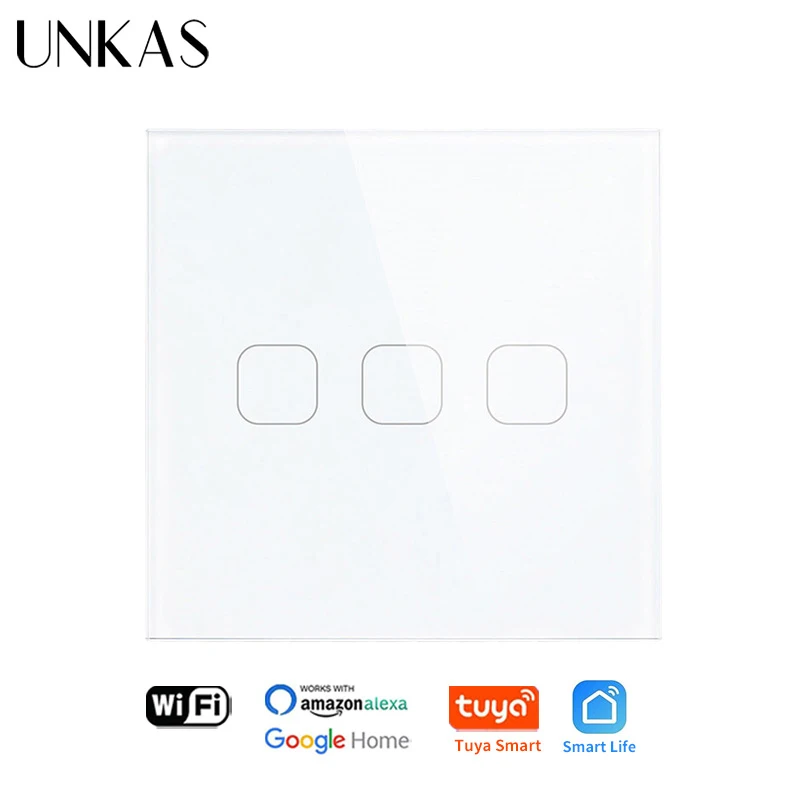 UNKAS Tuya Smart Life Стекло Панель EU/UK Стандартный сенсорный переключатель нулевой/один