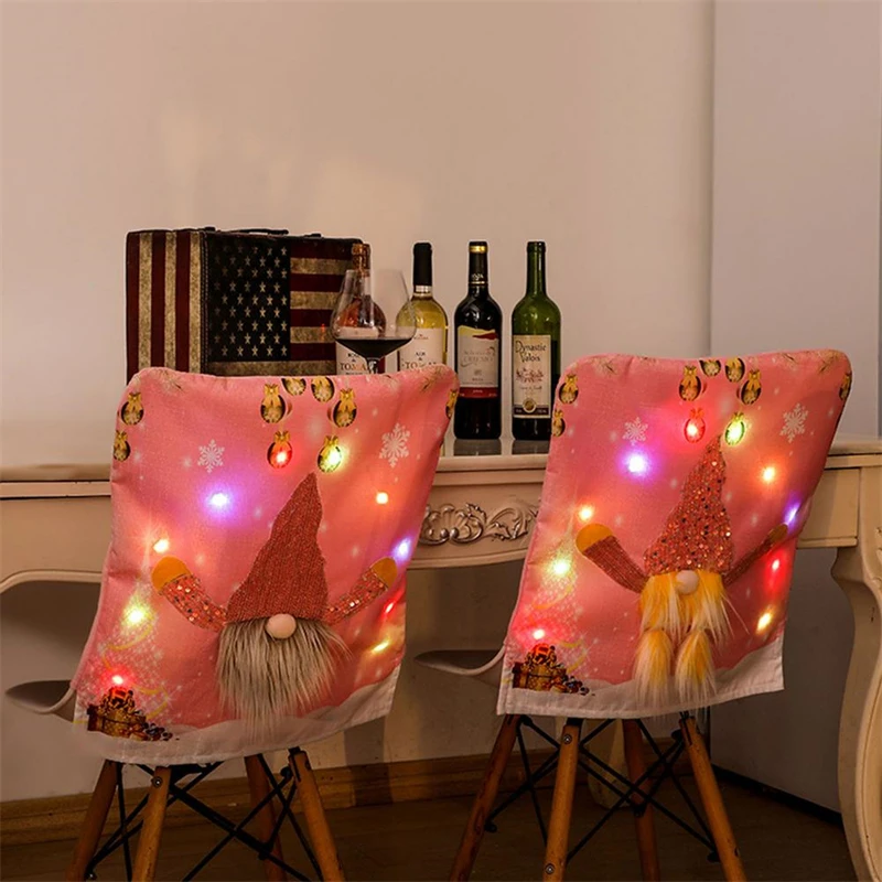 

Christmas Luminous Lluminated Chair Cover Christmas Home Decoration Snowflakes Room Chair Slipcover Kitchen Seat Cover