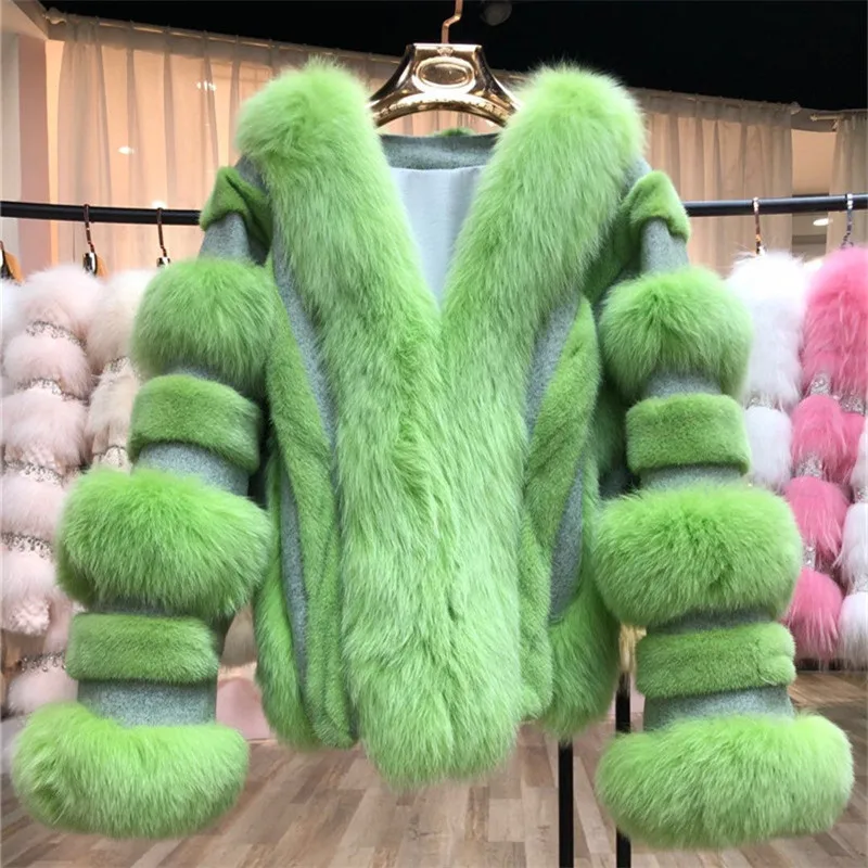 womens real fur winter jackets New Double-sided woolen patchwork mink fur fox fur coat Luxury enlarge