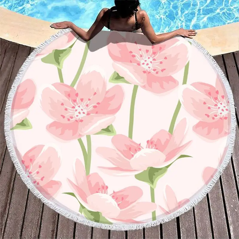 

Clubdeer Plant Flower Beach Towel Blanket with Fringe Mandala Blanket Yoga Mat Wash Machine Easy Wash Round 59 inch white onesiz