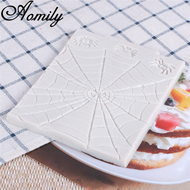Aomily Halloween Baking Mold Silicone Mold Spider Web Fondant Molds Chocolate Candy Moulds DIY Cake Molds Decoration Baking Tool images - 6