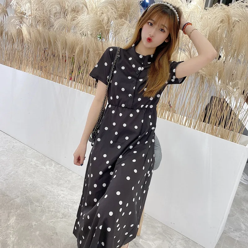 

Women's Dresses 2021 Summer New Floral wave point Short-sleeved Floral Dress Thin Mid-length Skirt Temperament Dress LYQ217