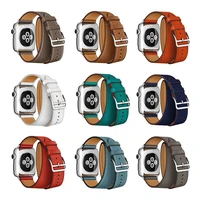 double tour band for apple watch 44mm 40mm textured genuine leather bracelet strap iwatch series 6 3 4 5 38 42mm for applewatch