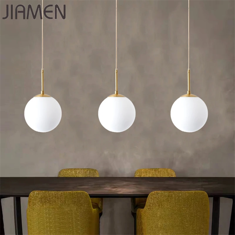 

JIAMEN Modern Gold Pendant Lamp 15cm/20cm Round Glass Ball Led Hanging Lights Fixtures Home Dining Room Kitchen Industrial Decor