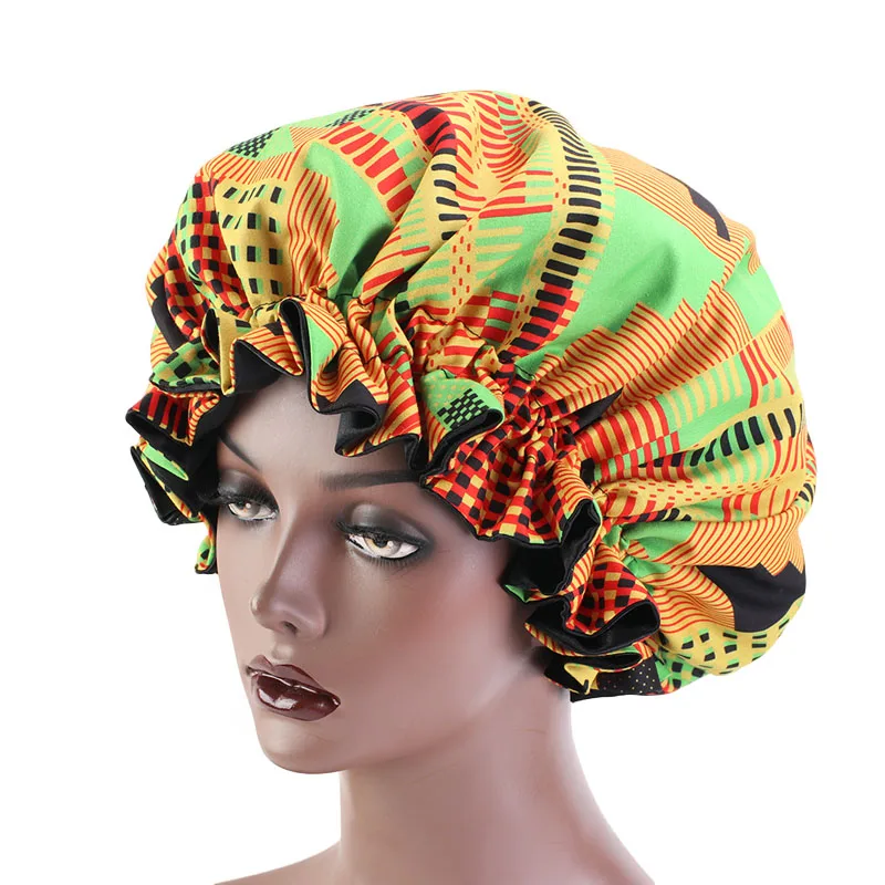 Новые женские очень большие атласные выложенные Bonnets Африканский узор печать ткань выпадения волос кепки Анкара капот ночной сон шляпа женский тюрбан