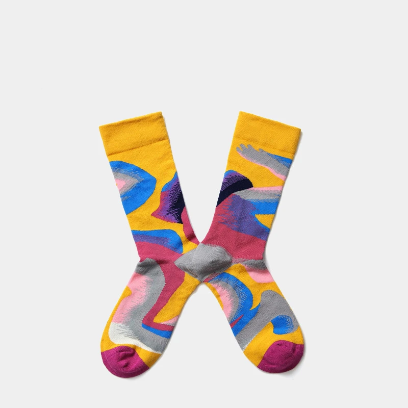 

4 Pairs Art Cotton Socks Personality Elasticity Retro Graffiti French Oil Sox Funny Happy Novelty Soft Street Trend Hip-Hop