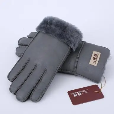 men gray Мужская осенне-зимняя утолщенная теплая цельная шерстяная меховая кожаная перчатка Мужская зимняя брендовая шерстяная меховая рукавица R2218 - Цвет: men gray