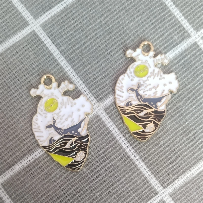 

10Pcs 21x33mm Metal Enamel Art Heart Charms Wave Pendants Accessories For Making Earrings Necklace Bracelet DIY Jewelry