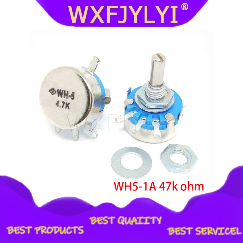 2 шт. WH5-1A 47k ohm 3-клеммы круглый вал поворотный конический углеродный потенциометр |