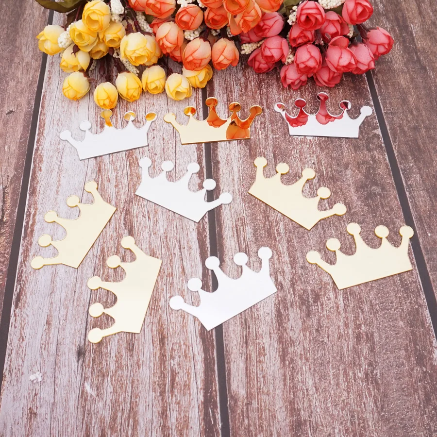 Зеркальные настенные акриловые наклейки в виде маленькой короны для детской комнаты, детские подарки на день рождения, настенные картинки в стиле принцессы, 3D домашний декор, 50 шт.